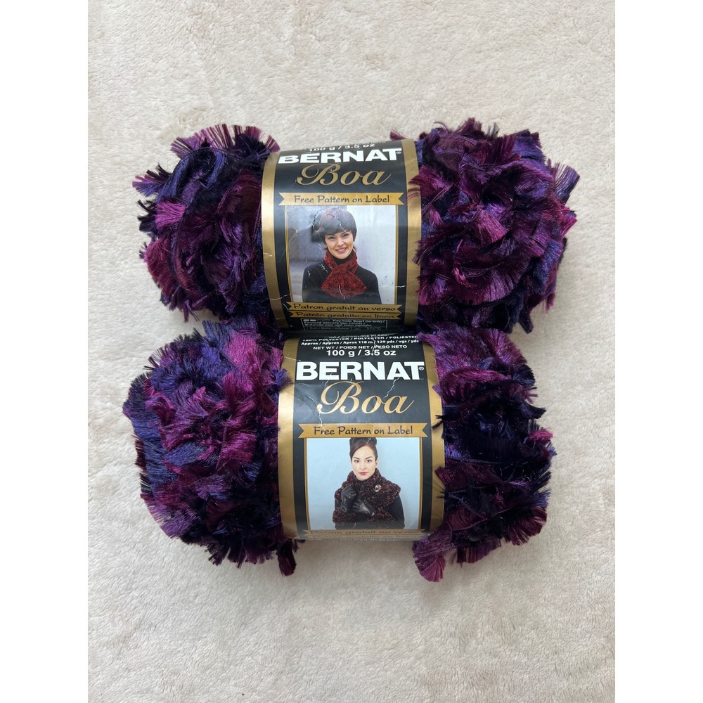 Bernat Boa Yarn Parrot Purple Multi Bulky 5 Eyelash 2 Skeins 100g 129yd
